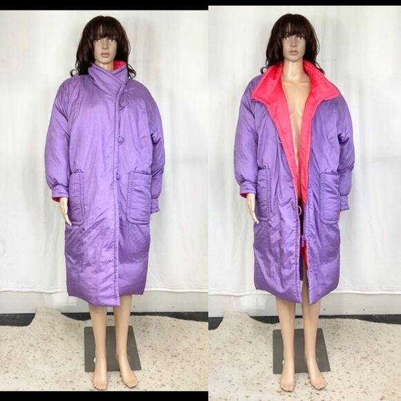 Vintage Jackets & Blazers - Vintage 80’s Totes Puffer Down Retro Red Purple Mid-Length Parka Coat Jacket M